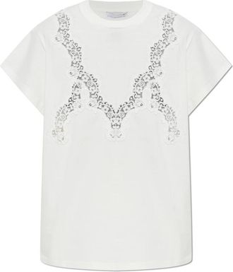 Stella McCartney Jersey T-shirt met kanten rand - Dames - T-shirts - Wit - S - Katoen - Tops
