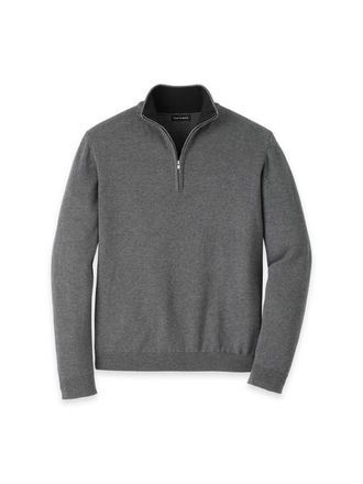 Paul Fredrick Supima Cotton Quarter Zip Mock Neck Sweater in Medium Grey at Nordstrom, Size Xx-Large