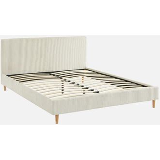 Sweeek Sweeek - Cama Con Somier Y Cabecero 160cm, Acabado En Pana Fina, Marlon, Blanco, 211x167.5x89 Cm