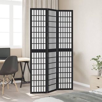 Berkfield Home Room Divider 3 Panels Black Solid Wood Paulownia