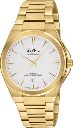 Gevril Group Mens Montauk Mens316L Stainless Steel IPYG Case, White Dial, 316L Bracelet Watch - Gold - One Size