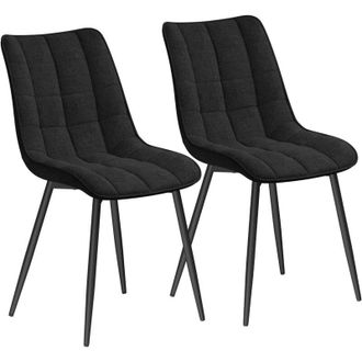 Woltu Set di 2 Sedie da Pranzo in Lino, Sedie da Cucina, Gambe in Metallo, Nero
