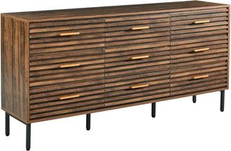 Beliani C&oacute;moda De 9 Cajones Mdf Con Patas De Hierro Negro Estilo Moderno Almacenaje Sala De Estar Dormitorio Marr&oacute;n Oscuro Keith