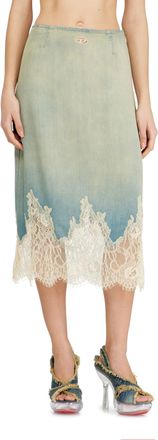 Diesel Midi skirt in denim and lace - Skirts - Woman - Blue