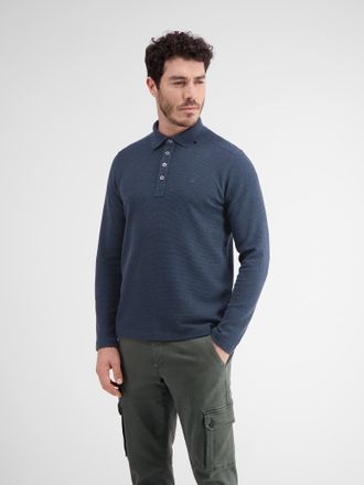 Lerros Sweatshirt LERROS Langarmpolo, unifarbenes Waffelpiqu&eacute;, Herren, Gr. S, blau (classic navy melange), 80% Baumwolle, 20% Polyester, Sweatshirts Sweatshi
