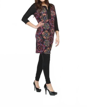 Papillon Kaleidoscope Print 3/4 Sleeve Dress In Black