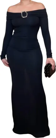 Kikiriki Off Shoulder Long Dress In Black