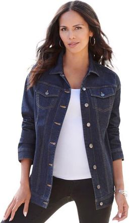 Roaman's Plus Size Boyfriend Stretch Denim Jacket in Indigo Wash at Nordstrom, Size 18