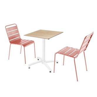 Oviala Mesa de jard&iacute;n de conjunto en laminado de roble y 2 sillas de arcilla