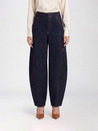 Self Portrait Jeans cargo a gamba larga a vita alta in denim di cotone