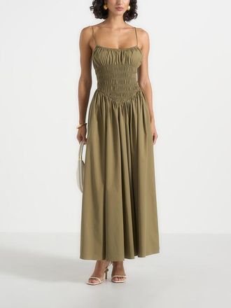 Mani&egrave;re De Voir Elva Smocked Waist Cotton Maxi Dress in Khaki at Nordstrom, Size 10