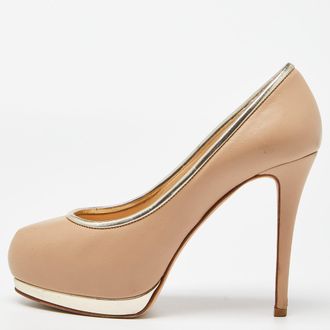 Giuseppe Zanotti Beige Leather Platform Round Toe Pumps