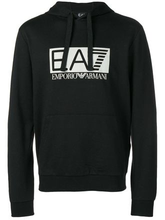Emporio Armani logo-print hoodie - men - Cotton - S - Black
