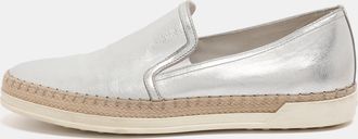 Tod's Tods Metallic Silver Leather Pantofola Espadrille Slip On Sneakers