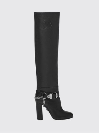 Philipp Plein Grained Leather Over-the-Knee Boots with High Block Heel