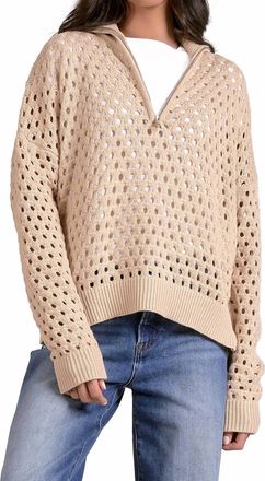 Elan Half Zip Open Knit Pullover Sweater In Oatmeal