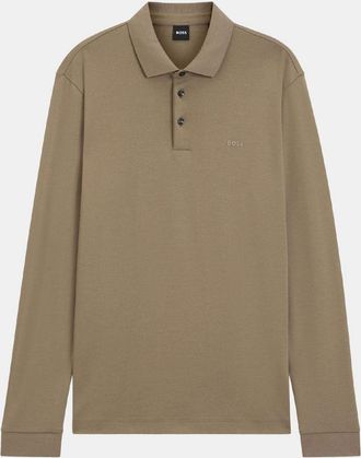 HUGO BOSS Mens 30 Long Sleeve Polo Shirt in Brown - Size X-Large