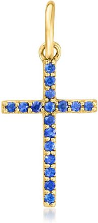 RS Pure by Ross-Simons Sapphire Cross Charm in 14kt Yellow Gold
