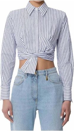 Elisabetta Franchi Shirt Ca 12252E2Dl 6 - Dames - Overhemden - Blauw - M - Katoen - Overhemden