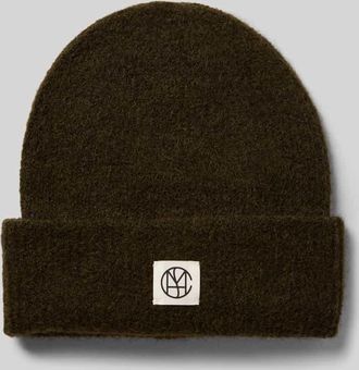 Moss Copenhagen Beanie mit Alpaka-Anteil und Label-Patch in Oliv Melange, Größe 1