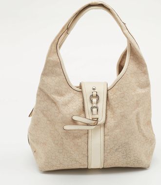 DKNY Dkny Light Beige/cream Canvas And Leather Hobo
