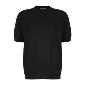 Dolce & Gabbana Round-neck Knitwear, male, Black, Size: XL Round-neck silk sweater