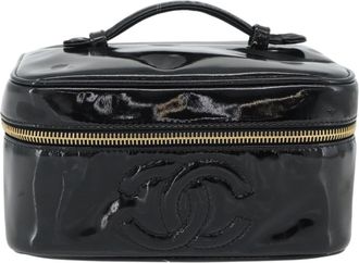Chanel Vintage Timeless Cosmetic Case Patent Black Patent_Leather Handbag (Pre-Owned)
