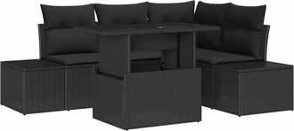 vidaXL Conjunto De Sof&aacute; De Jard&iacute;n 5 Pcs Negro Rat&aacute;n Sint&eacute;tico Vidaxl