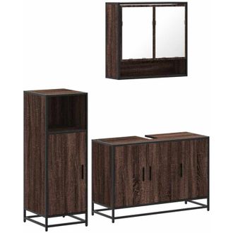 vidaXL Vidaxl - Set De Muebles Ba&ntilde;o 3 Pzas Madera Contrachapada Roble Marr&oacute;n