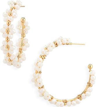 Cara Beaded Flower Hoop Earrings in White at Nordstrom Rack