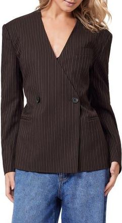 Scotch & Soda Pinstripe Belted Double Breasted Blazer in Brown Pinstripe at Nordstrom Rack, Size Large