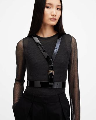 AllSaints Cow Leather Faye Leather Body Harness, Size: XS