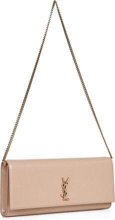 Saint Laurent Womens Kate Clutch With Shoulder Strap Dark Beige Calf Leather Bags