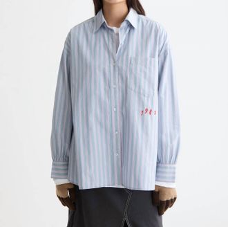 Scotch & Soda Embroidered Girlfriend Shirt In Faded Denim Lavender