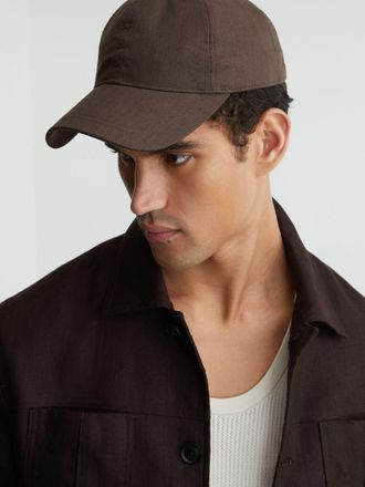 Reiss Chocolate Brown Linen Baseball Cap