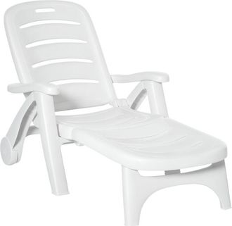 OUTSUNNY Patio Folding Lounge Chair Recliner with Wheels & 5-Position Backrest