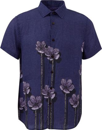 Lords of Harlech Crafty Floral Short Sleeve Fine Linen Shirt in Crafty Floral Navy at Nordstrom, Size Xx-Large