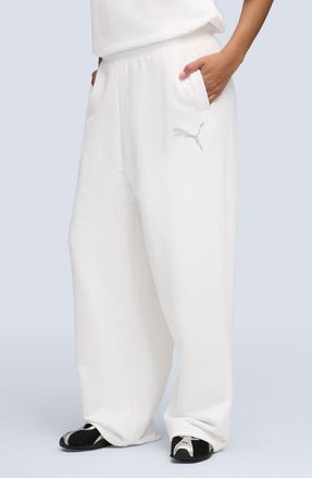Puma Essential Graphic Leo Luxe Bedazzled Track Pants in Puma White at Nordstrom, Size X-Small