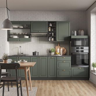 Vicco Mueble De Cocina Fame-line, Verde-dorado Casa De Campo/antracita, 280 Cm, Et Antracita