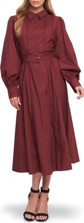 Flying Tomato Long Sleeve Solid Midi Shirtdress in Burgundy at Nordstrom Rack, Size Medium