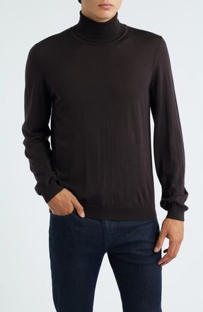 BOSS Musso Virgin Wool Turtleneck Sweater in Dark Brown at Nordstrom, Size Xxx-Large