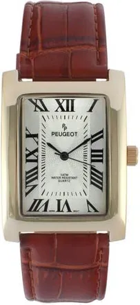 Peugeot Vintage Roman Numeral Tank Leather Watch - 43x30MM in Brown at Nordstrom