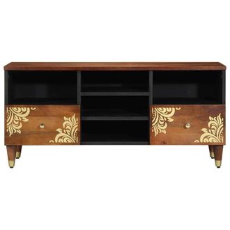 Berkfield Home TV Cabinet 100x33x46 cm Solid Wood Mango in Brown | Size: 100 x 33 x 46 cm