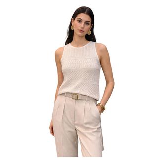 Akep Round-neck Knitwear, female, Beige, Size: XL Top Lace Corto