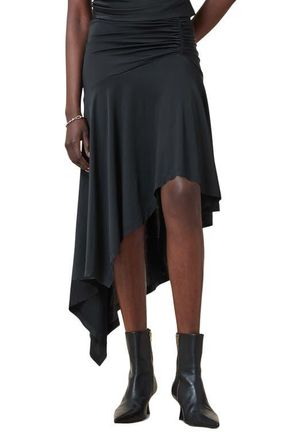 AllSaints Annalie Asymmetric Ruched Midi Skirt in Black at Nordstrom, Size 10 Us