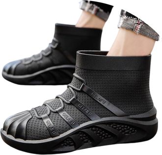 Generic Mens Rain Boots Slip Work Shoes Thick Sole Outdoor Hiking Casual Mid Calf Rubber Boots For All Weather Conditions (Black, 5.5)