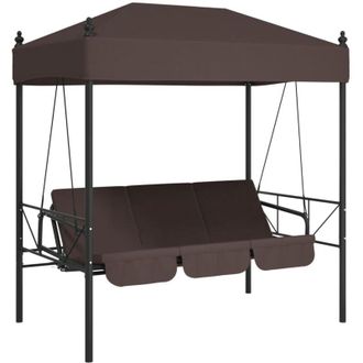 vidaXL Banco Columpio De Jard&iacute;n Con Toldo Acero Marr&oacute;n Caf&eacute; Vidaxl