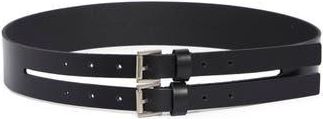 AllSaints Double Split Leather Belt in Black /Antique Nickel at Nordstrom Rack, Size Medium