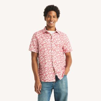 Nautica Mens Printed Short-Sleeve Linen Shirt