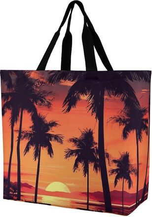 Generic Palm Tree Summer Sunset Shoulder Bag Waterproof Carry Bag Foldable Tote Bags For Casual Picnic Work